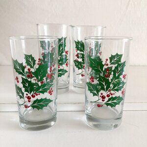 Vintage Christmas Theme Highball Drinking Glasses Set of 4